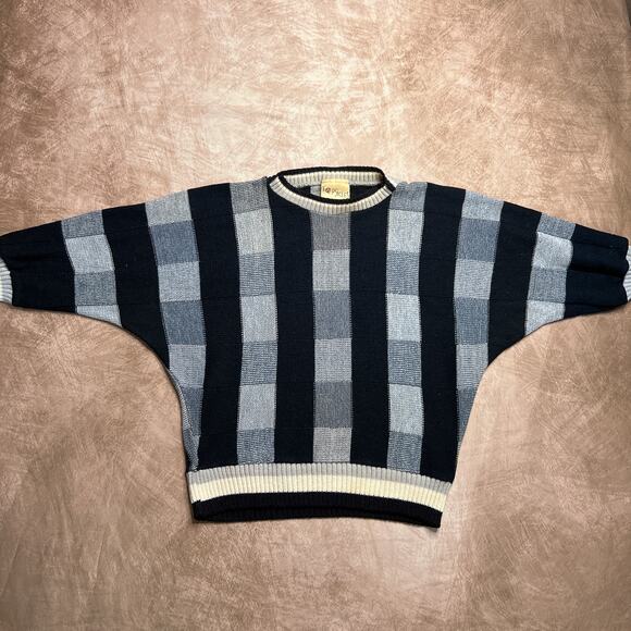 Vintage 70s Topsicles Black & White Checkered Sweater Dolman Sleeve Retro Indie - Picture 5 of 6